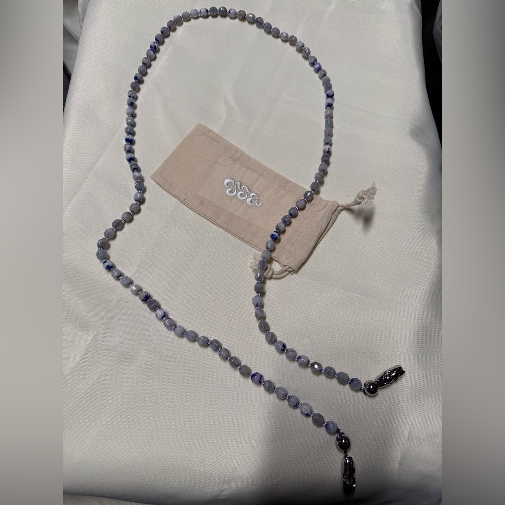 Elsa Beaded Crossbody Strap in Light Gray and Blue